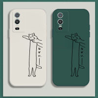 เคส Vivo Y76 5G Case Cartoon Cat สี่เหลี่ยมของเหลวเดิมซิลิโคนอ่อนปกป้องกล้องป้องกันการกระแทกฝาหลัง