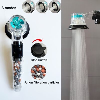 3 Modes Turbo Propeller Bathroom Shower Head High Pressure Water Saving SPA Shower One Key Stop With Filter Handheld Shower Head Showerheads