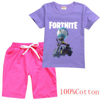 Fortnites เสื้อยืดชุดสาวเด็กแขนสั้นเสื้อทีกางเกงขาสั้นบุคลิกภาพเสื้อยืดการ์ตูนอะนิเมะใหม่กางเกงขาสั้นเด็กเกาหลี8658