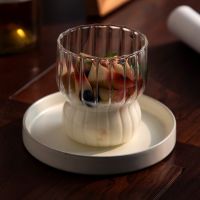 【CW】◕♟  Striped Glass Cup Transparent Resistant Oatmeal Juice latte Household