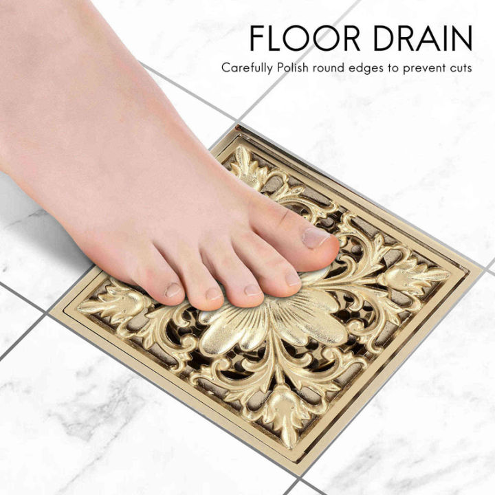 gold-square-floor-drain-shower-ground-drainer-with-strainer-filter-drainage-clean-for-bathroom-washroom