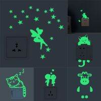 Luminous Switch Stickers Glow In The Dark Decorative Sticker Kids Room Cartoon Cat Dog Fairy Star Pvc Wall Decal Home Decoration Wall Stickers  Decals