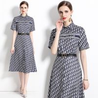 Print Dress New Shot Real A- Sleeve Short Line Flower Midi Women Dress DRESS