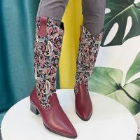 [COD] Foreign trade womens boots 2022 autumn and winter new independent station cross-border large size high-heeled printed mid-tube knight women