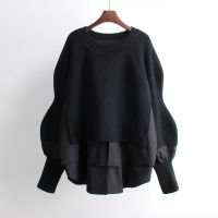 Autumn and winter European sweater splicing shirt fake two-piece set of foreign style knitted top trend