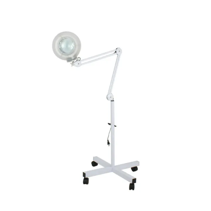 White Magnifier 5x Rolling Floor Stand, Salon Equipment Magnifying Lamp