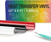 HTVRONT 3 Rolls 12x8FT Black White and Red Heat Transfer Vinyl for Shirt Easy to Cut Weed for Heat Vinyl Design