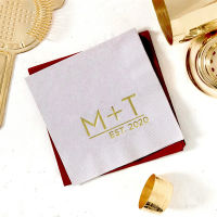 50Pcs Initials Napkins ส่วนบุคคล-ผ้ากันเปื้อนค็อกเทลเริ่มต้นที่ทันสมัย-ผ้าเช็ดปากฟอยล์พิมพ์แบบกำหนดเอง,งานแต่งงาน,Anniv