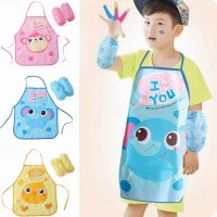 【DT】hot！ Kids Baby Bibs Cartoon Painting Bib Apron and Sleeve Set Boys Burp Cloths Children