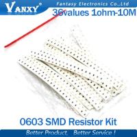 36valuesX20pcs = 720pcs 0603 1ohm-10Mohm ตัวต้านทาน SMD ชุดสารพัน 1% ส่วนประกอบ DIY ตัวอย่างชุดใหม่และต้นฉบับ