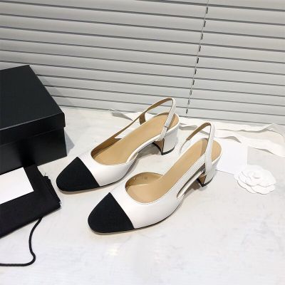 2023 Summer new style small fragrance style color matching thick heel Baotou back empty womens high heels sandals