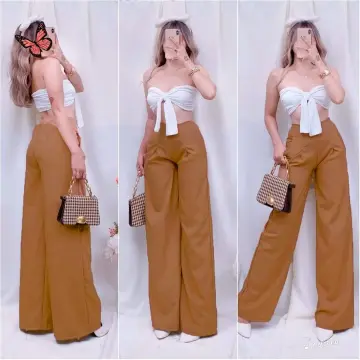 DressQueen----High Waist Seam Detail Wide Leg Pants