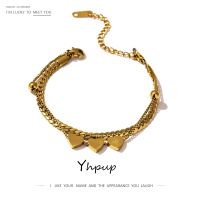 {Meet The Ornament} Yhpup สร้อยข้อมือเหล็กที่ไม่เป็นสนิมรูปหัวใจโรแมนติกสำหรับผู้หญิงกำไลข้อมือชั้นสายโซ่งูสีทองเสน่ห์เครื่องประดับของขวัญแฟนสาว