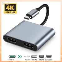 JIANGF แล็ปท็อป 4K 60Hz USB 3.0 แท่นวาง ฮับ USB C ขยายจอ Type-C เป็น HDMI คู่