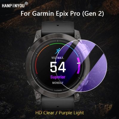 สำหรับ Garmin Epix Pro Gen 2 42มม. 47มม./51มม. ฟิล์มสีม่วงนิรภัยแบบบางใสกระจกนาฬิกาเป็นพิเศษ2.5d 9ชั่วโมง
