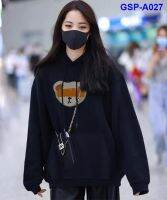 แจ็กเก็ตเสื้อแบบหลวมผู้หญิงฉบับภาษาเกาหลีผ้าฝ้ายสีดำมีหมวก