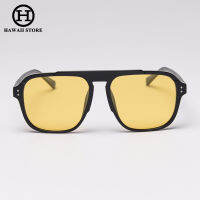 Hawaii Korea Style Photochromic Polarized Sunglasses for Men High Quality Men Women Square Frame (Yellow Lens Changes to Brown Lens) vbb