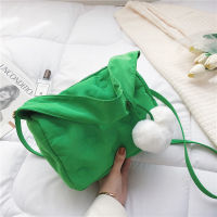 Soft Cotton Fabric women Shoulder bags Small Crossbody Bags with Hairball Pendant Trends ladies Handbags and Purses green totes