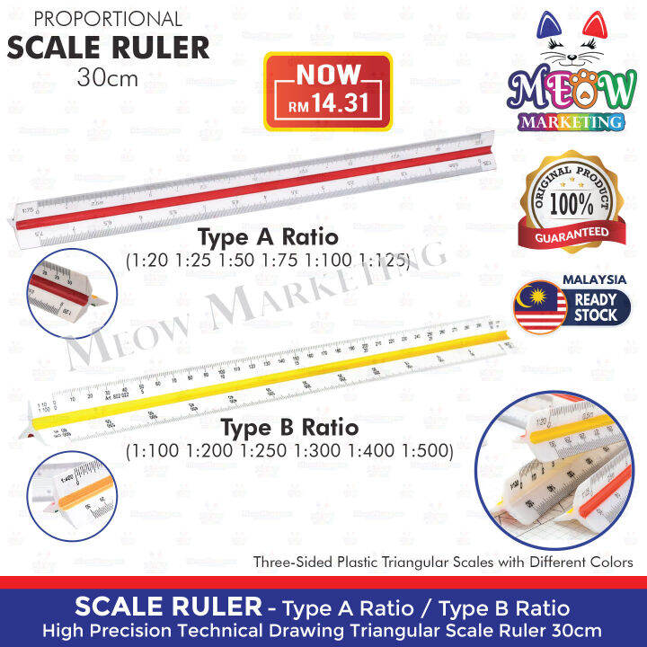 High Precision Technical Drawing Plastic Triangular Scale Ruler 30cm ...