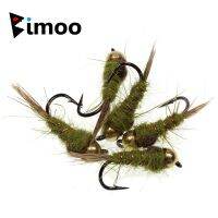 Bimoo 10PCS Classic #14 Brass Bead Weighted Hares Ear Fly Trout Fishing Wet / Nymph Fly Lure Bait Olive GreyLures Baits