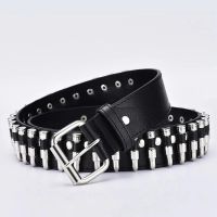 ☊☢✱ New fashion ladies leather punk belt hollow rivet luxury brand belt personality rock wild adjustable young trend belt