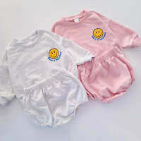 Baby Girls Clothes Sets Cotton Smiley Face Print Tops Sweatershirt+PP Short Shorties Bummies Bloomers Pants Toddler 2pcs Suit  by Hs2023