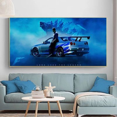 ภาพศิลปะบนกำแพงผ้าใบวาดภาพภาพวาดบนผืนผ้าใบสำหรับห้องนั่งเล่น Nissan Skyline และภาพพิมพ์รถยนต์สมัยใหม่ GTR R34ตกแต่งบ้าน1ชิ้นภายในกรอบ