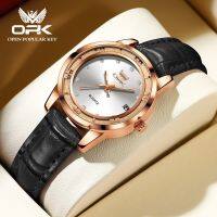 OPK Jam Tangan Perempuan Wanita Original Waterproof Quartz Movement Leather Calendar Watch Analog Luminous Business Fashion Stylish Women Watch Black/Rose Red/Vintage Green 6013 【BYUE】