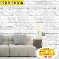 [HOT IOSWKLXWIOGH 626] HaoHome สีขาว/สีเทา Peel And Stick Faux Brick วอลล์เปเปอร์ Self Adhesive Contact กระดาษห้องน้ำตกแต่ง Wallcoverings