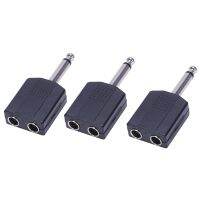 3X Black 6.35 1/4 Inch Male to Dual Female Mono Y Cord PA Audio Cable Adapter