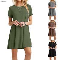 COD DSTGRTYTRUYUY Fstylefang -Dress Short Sleeve Summer Loose Plain Pure color Casual Short beach dress