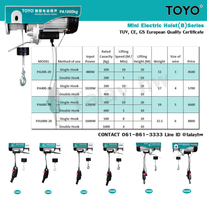 รอกสลิงไฟฟ้า-toyo-pa200-20-รับน้ำหนัก-200-กก