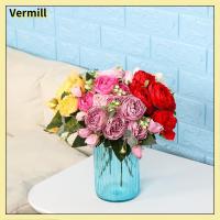 VERMILL 30cm 9 head ตกแต่ง DIY งานแต่งงาน วินเทจ ดอกโบตั๋นไหม ช่อกุหลาบ ตกแต่งงานปาร์ตี้ ดอกไม้ประดิษฐ์