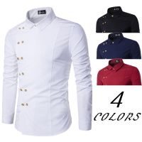 [COD] AliExpress wish foreign trade mens oblique placket double-breasted slim-fit fashion long-sleeved DC42