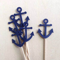 [Foocome]Anchor Cupcake Toppers Nautical Party Boy Birthday Party Decoration อุปกรณ์อาบน้ำเด็กชุด24ชิ้น