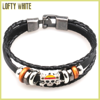 Lofty สร้อยข้อมือโจรสลัดสีขาวผู้ชายผู้หญิงพังค์สีดำกำไลสร้อยเปียหนังอะนิเมะ