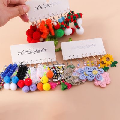 Handmade Knitted Earrings for Women Girl Cute Crocheted Flower Bowknot Fluffy Ball Drop Earrings Birthday Party Jewelry Gifts