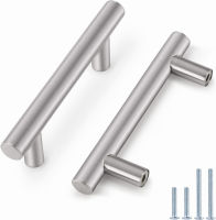 (30 Pack) Probrico 3 Inch Hole Centers Euro T Bar Cabinet Pulls Stainless Steel Kitchen Drawer Handles Satin Nickel Furniture Dresser Cabinet Hardware, 5 Inch Total Length hole center 3" 30pack Brushed Nickel