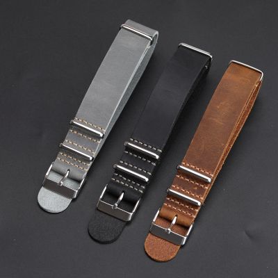 Handmade 18 20 22 24MM NATO Leather Watchband, G10 Top Layer Cowhide Soft Bracelet, Retro Style