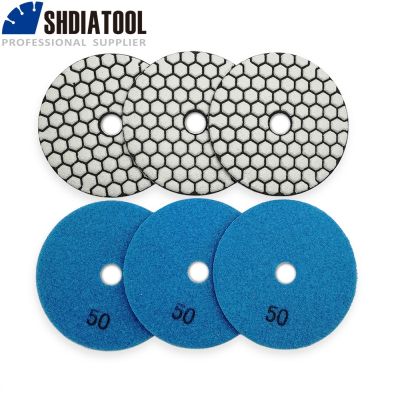SHDIATOOL 6pcs 100mm 50 Dry Polishing Pads 4inch Resin Bond Diamond Flexible Sanding Disc for Granite Marble Polishing