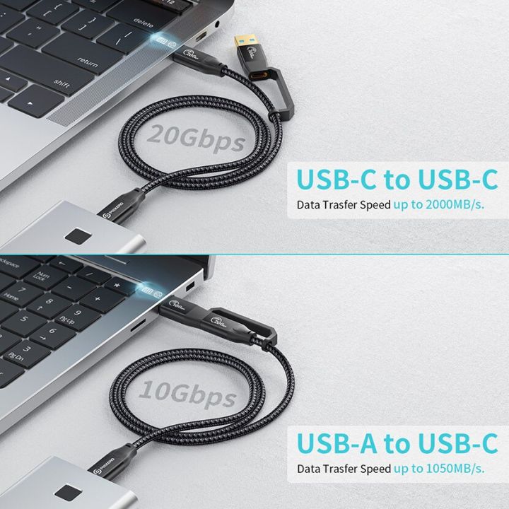 phixero-2-in-1สายชาร์จ-usb-เร็ว-c-usb-a-to-type-c-pd-100w-ความเร็วสูง-kabel-4k-60hz-สายถักเปียแยกชาย