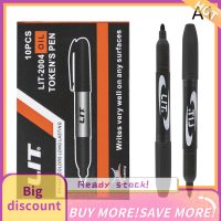 ?【Lowest price】Qearl ปากกามาร์กเกอร์10ชิ้น กล่องสีดำสีน้ำเงินสีแดงแปรงวาดภาพศิลปะสำหรับนักเรียนกระเป๋ามังงะอุปกรณ์เครื่องเขียนของโรงเรียน