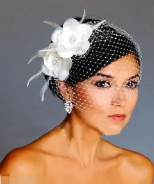 Crystal Birdcage Veil Headband Black Face Net Masquerade Mesh