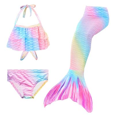 Timemall 3Pcs/set Girl Kid Swimwear Mermaid Tail Sling Crop Tops Panties Gradient Color Swimsuit for 3-12 Years