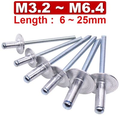 M3.2 M4 M4.8 M5M6.4 Aluminum Alloy Big Head Pull Rivet Large Flat Head Round Head Core Pull Rivet Pull Nail Decoration 10 100Pcs