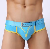 new product cotton printed mens briefs U convex pocket zipper pure cotton mens underwear