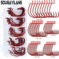 Sougayilang Fishing Hooks 50Pcs/Box Worm Hooks 2X Strong Customized Offset Sport Fishing Hook Black/Red High Carbon Steel Octopus Bass Fishing Hooks