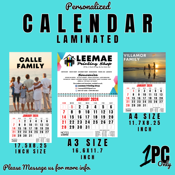 2024 CALENDAR Personalized Wall Calendar LAMINATED Message us for