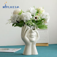 NIFLHEIM Ceramic Nordic White Human Face Flower Vase Figurines for Interior Abstract Art Home Living Room Tabletop Decoration