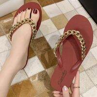 Hot sell Women Flip Flops Summer New Women Shoes Outdoor Fashion Metal chain Women Slippers Casual flat non-slip Beach Flip Flops qq60